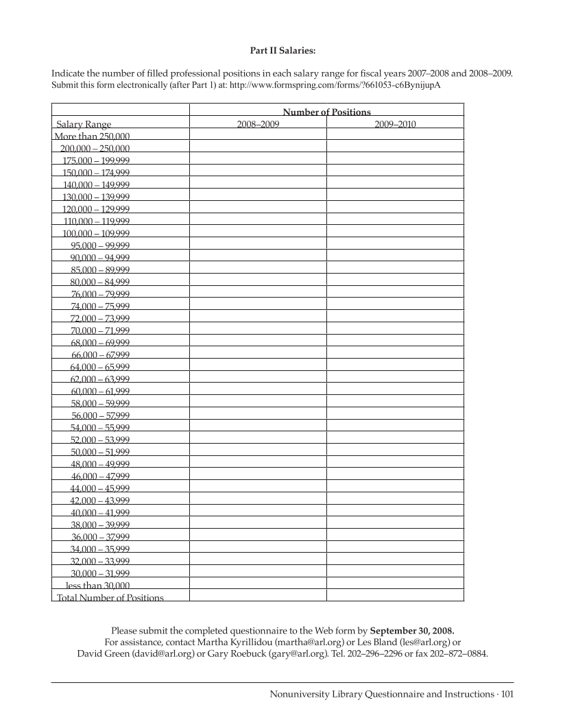 ARL Annual Salary Survey 2009–2010 page 101