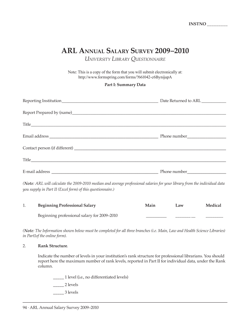 ARL Annual Salary Survey 2009–2010 page 94