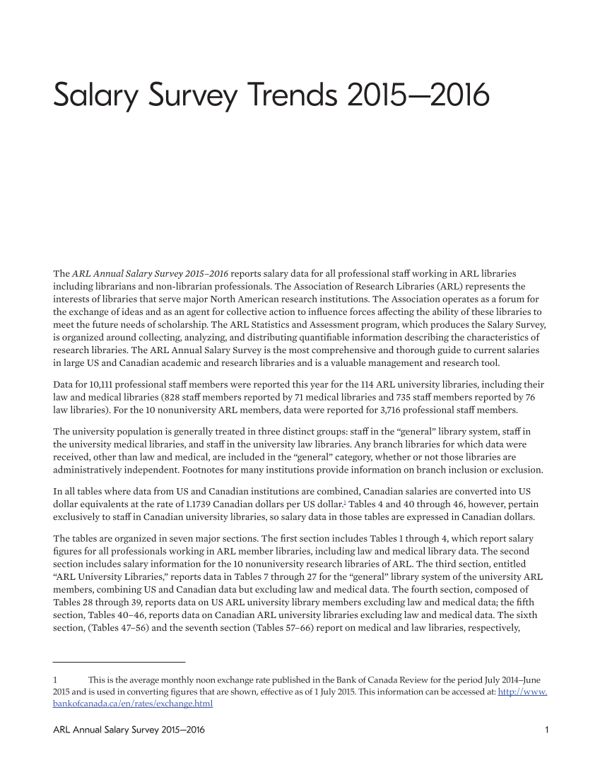 ARL Annual Salary Survey 2015–2016 page 1