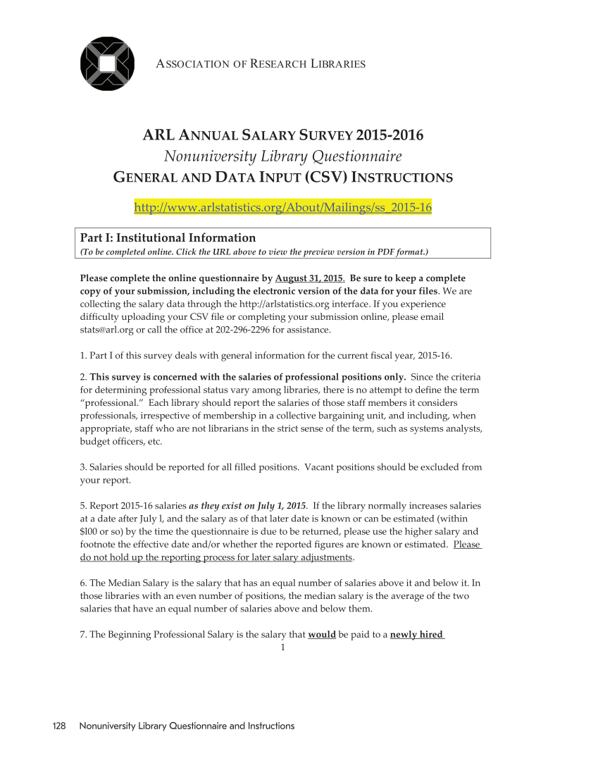 ARL Annual Salary Survey 2015–2016 page 128