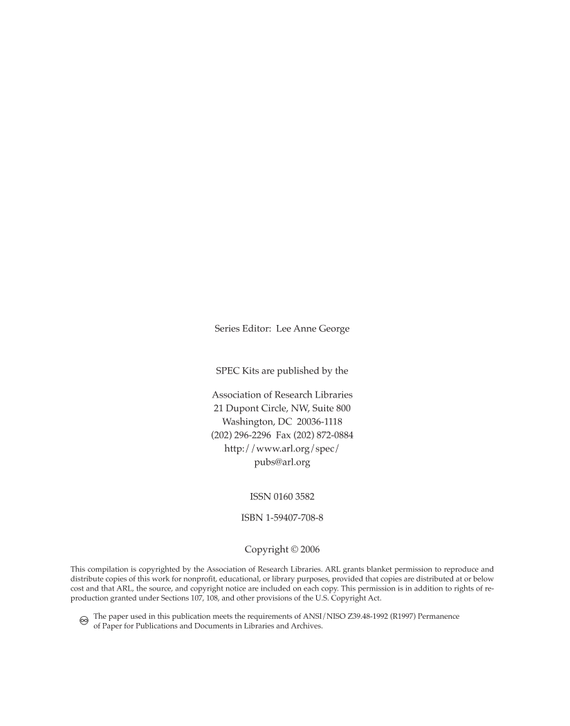 SPEC Kit 292: Institutional Repositories (July 2006) page 4