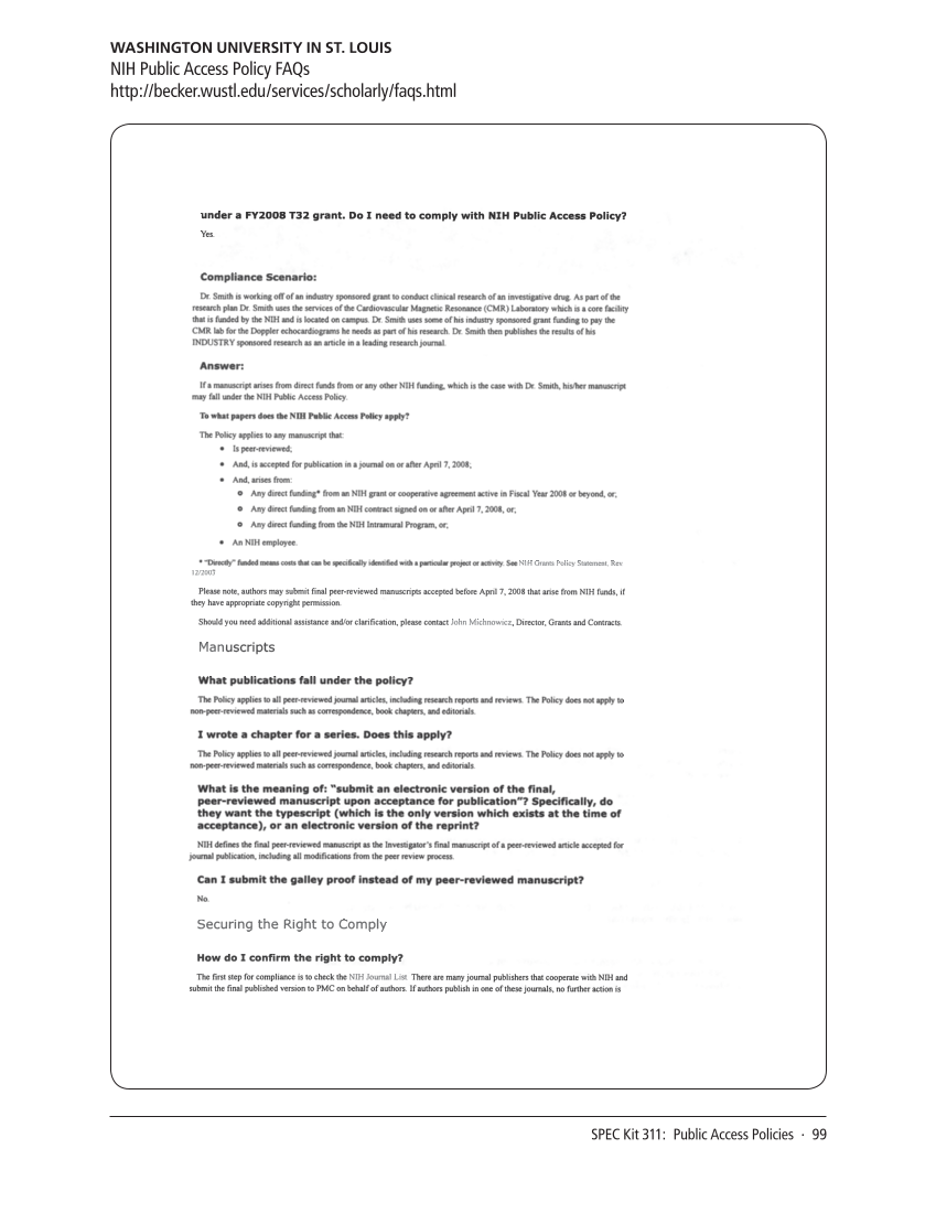 SPEC Kit 311: Public Access Policies (August 2009) page 99