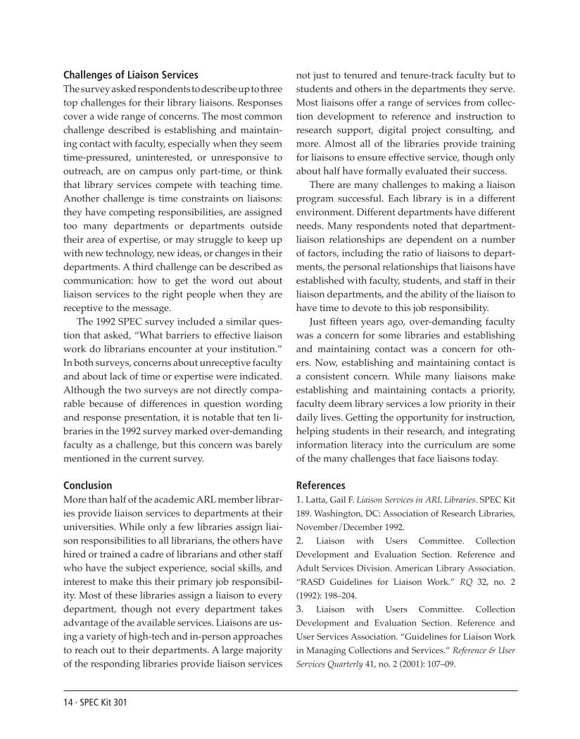 SPEC Kit 301: Liaison Services (October 2007) page 14