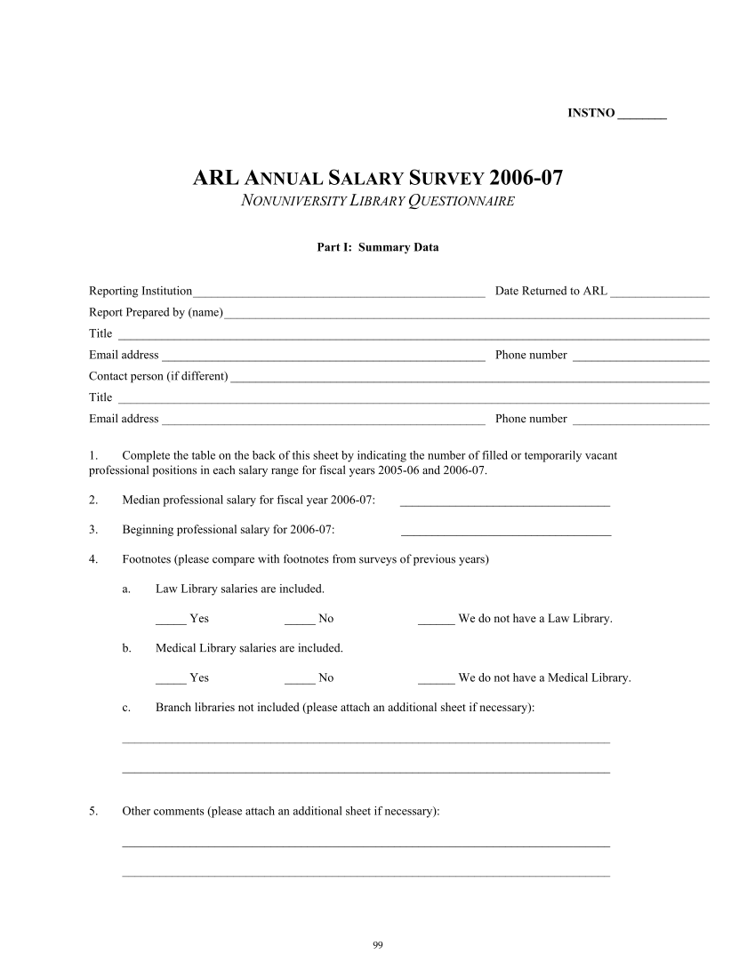 ARL Annual Salary Survey 2006–2007 page 99