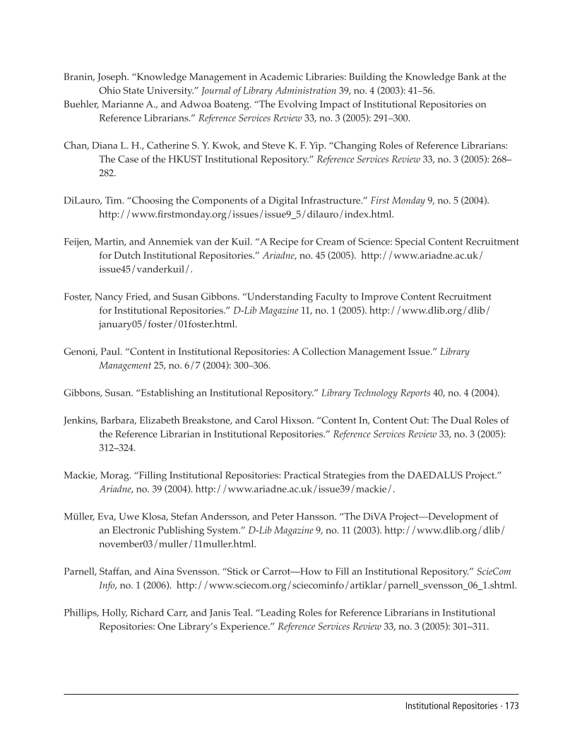 SPEC Kit 292: Institutional Repositories (July 2006) page 173