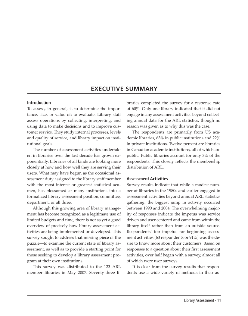 SPEC Kit 303: Library Assessment (December 2007) page 11