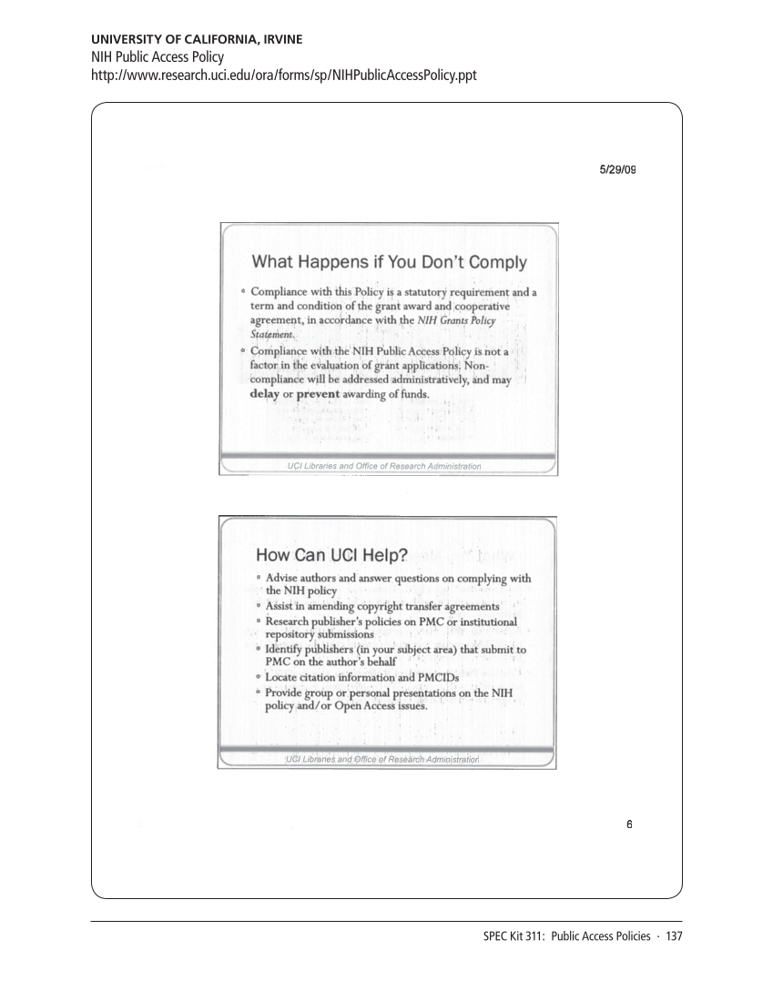SPEC Kit 311: Public Access Policies (August 2009) page 137
