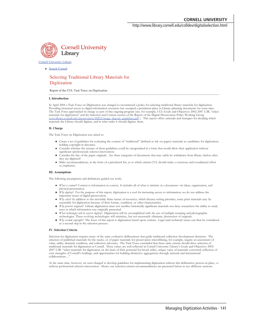 SPEC Kit 294: Managing Digitization Activities (September 2006) page 141