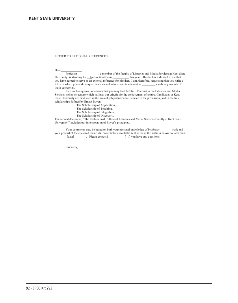 SPEC Kit 293: External Review for Promotion and Tenure (August 2006) page 92