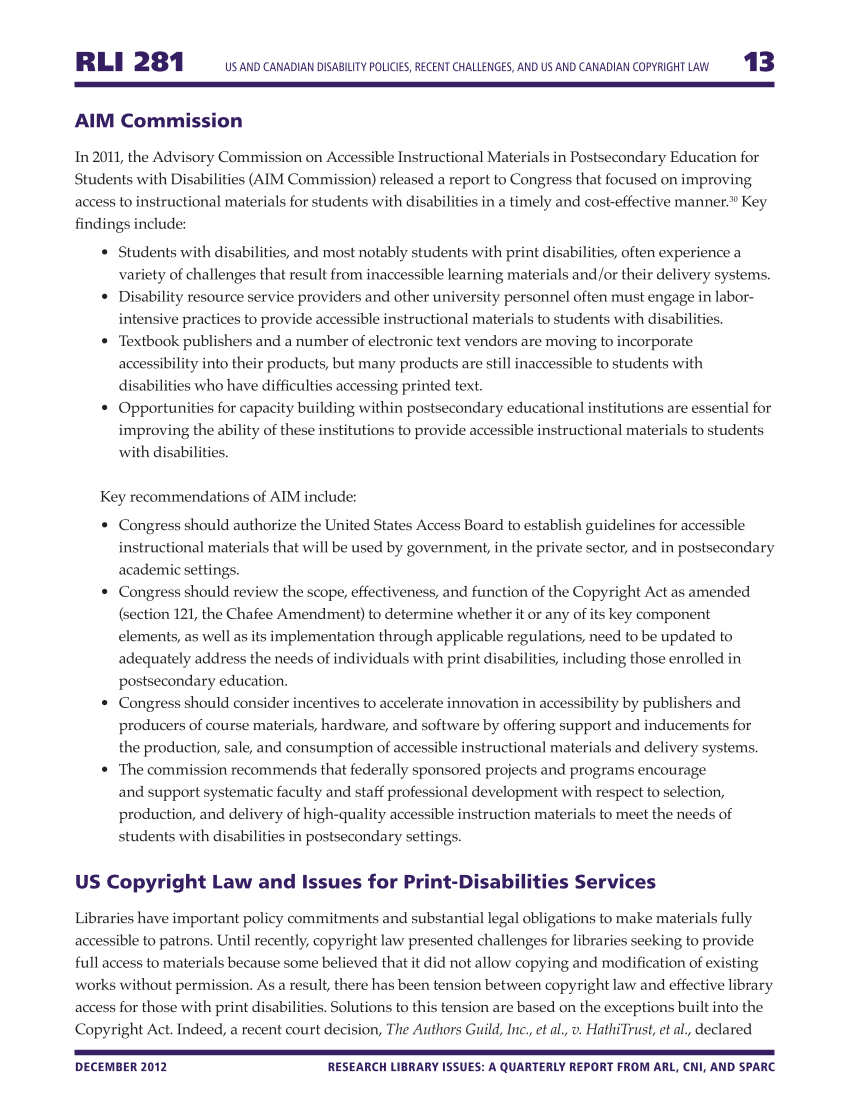 Research Library Issues, no. 281 (Dec. 2012): Special Issue on Services to Patrons with Print Disabilities page 13