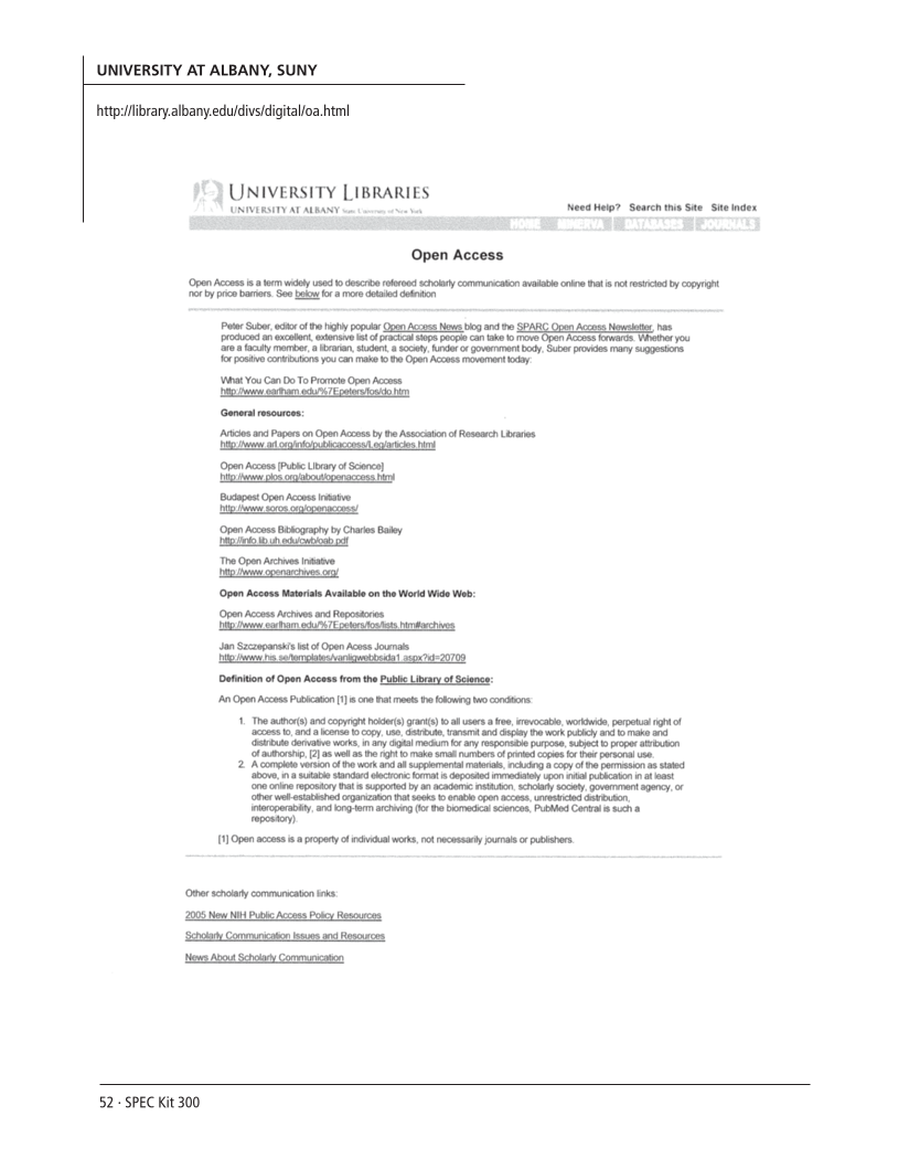 SPEC Kit 300: Open Access Resources (September 2007) page 52