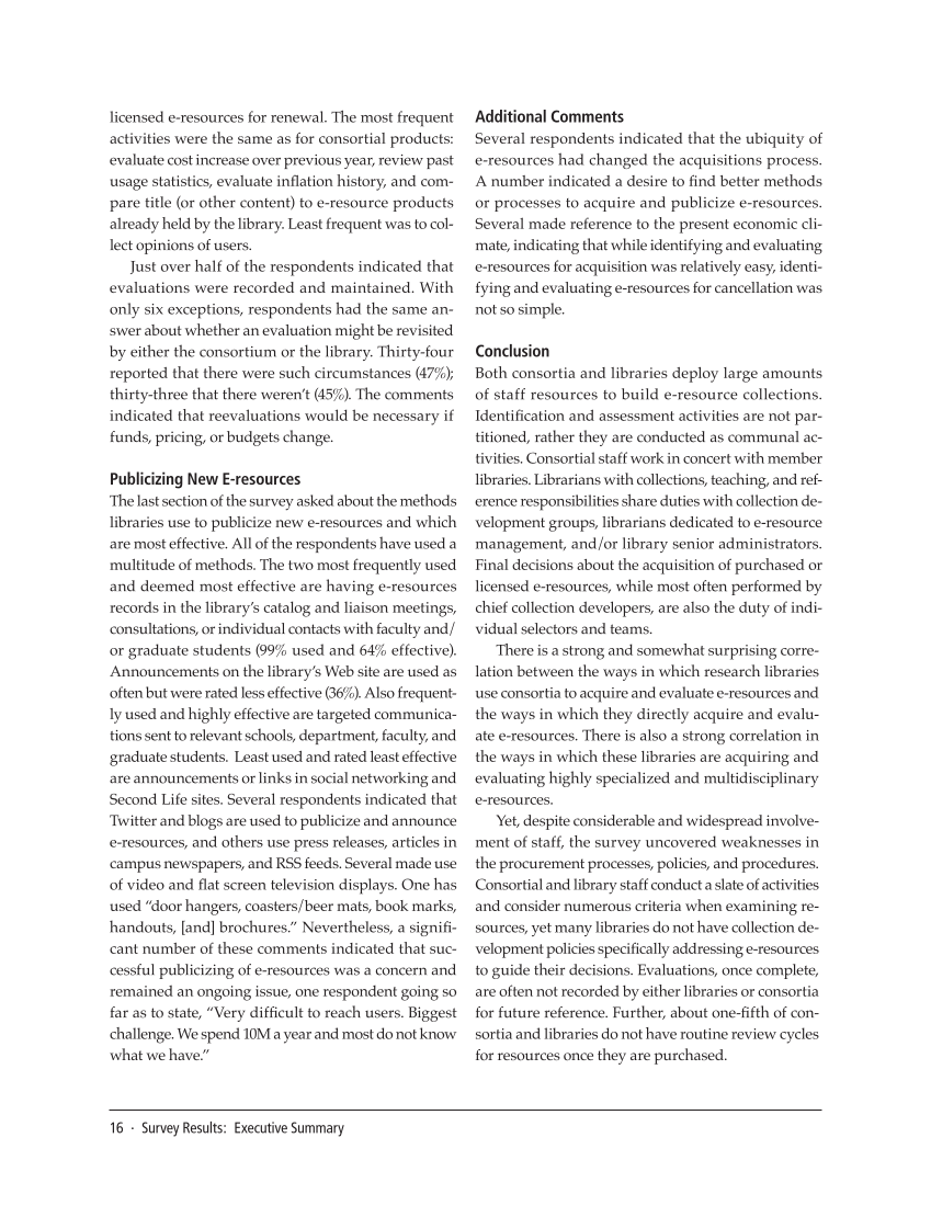 SPEC Kit 316: Evaluating E-resources (July 2010) page 16