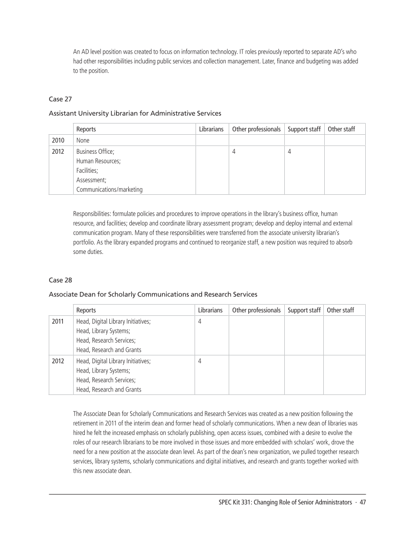 SPEC Kit 331: Changing Role of Senior Administrators (October 2012) page 47