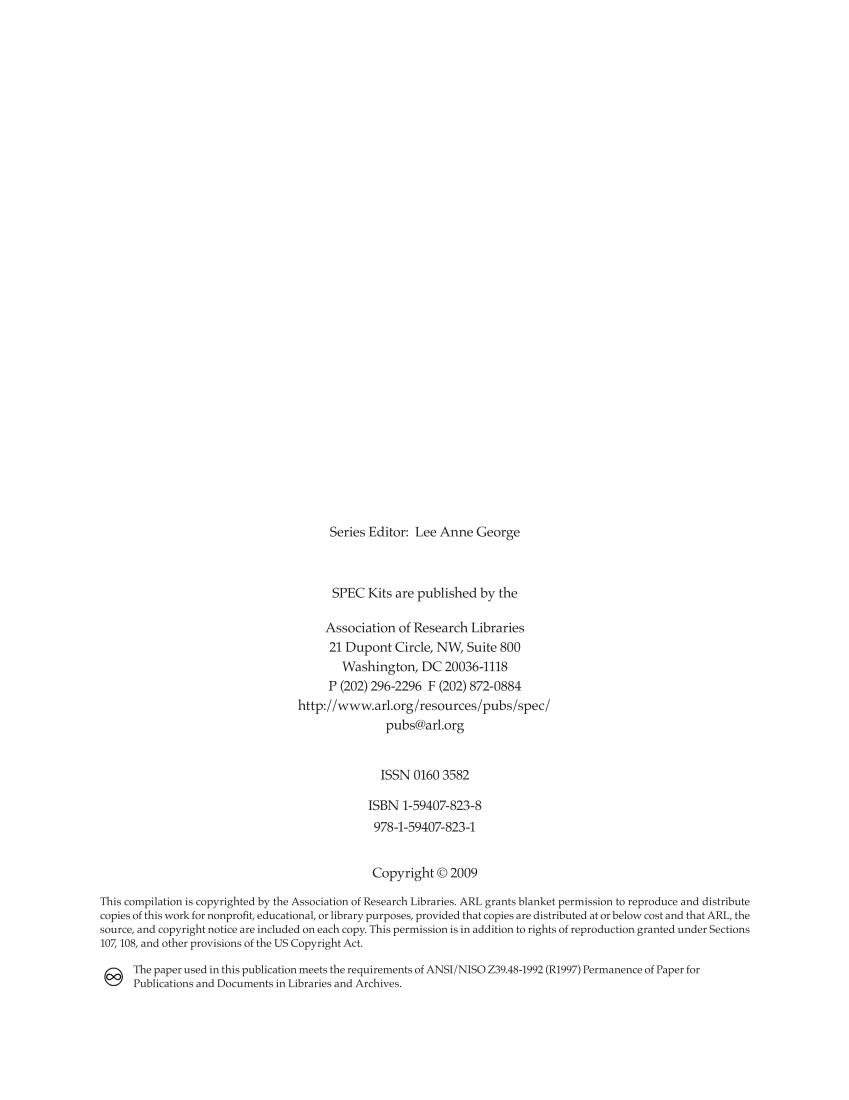 SPEC Kit 311: Public Access Policies (August 2009) page 4