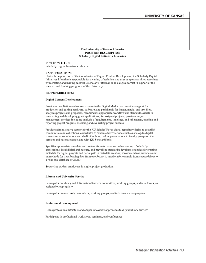 SPEC Kit 294: Managing Digitization Activities (September 2006) page 93