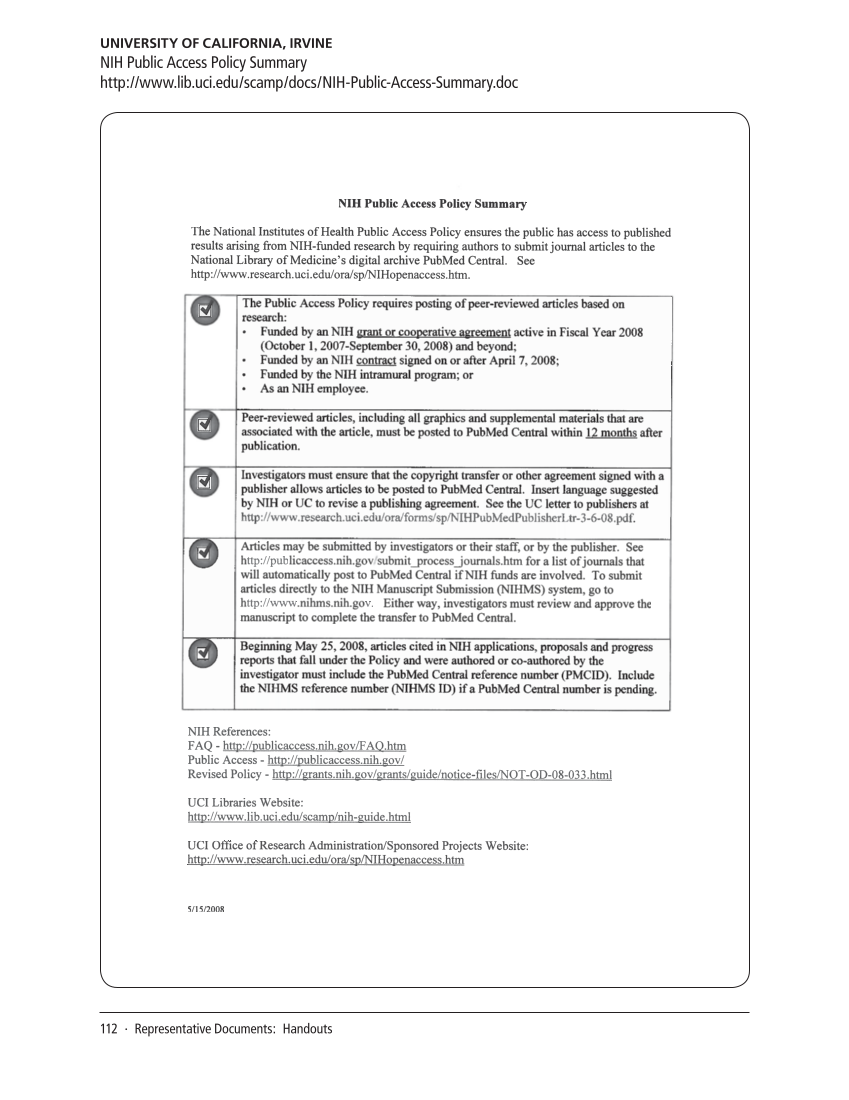 SPEC Kit 311: Public Access Policies (August 2009) page 112