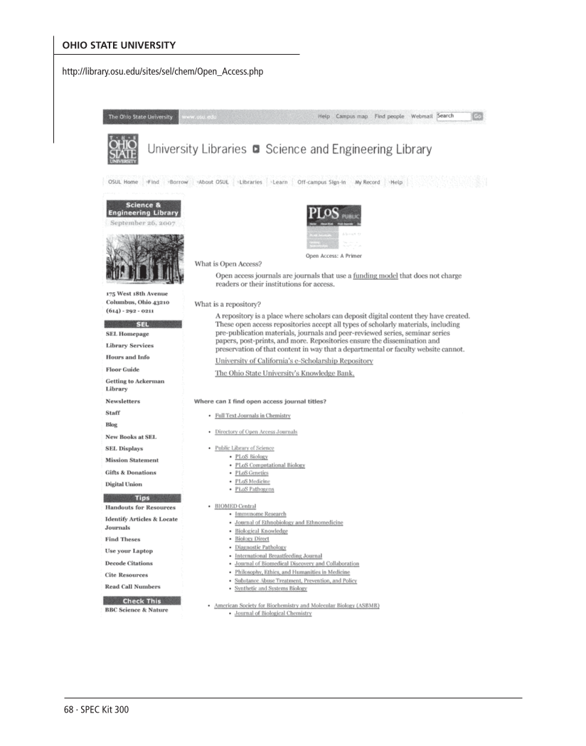 SPEC Kit 300: Open Access Resources (September 2007) page 68