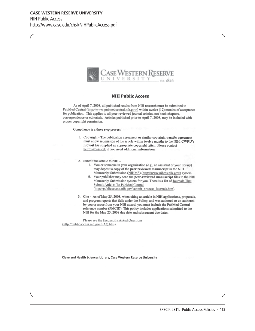 SPEC Kit 311: Public Access Policies (August 2009) page 113