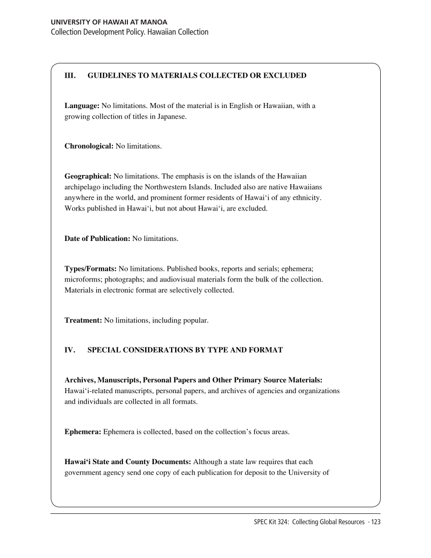 SPEC Kit 324: Collecting Global Resources (September 2011) page 123