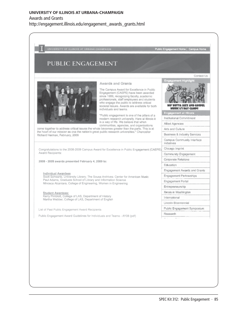 SPEC Kit 312: Public Engagement (September 2009) page 85