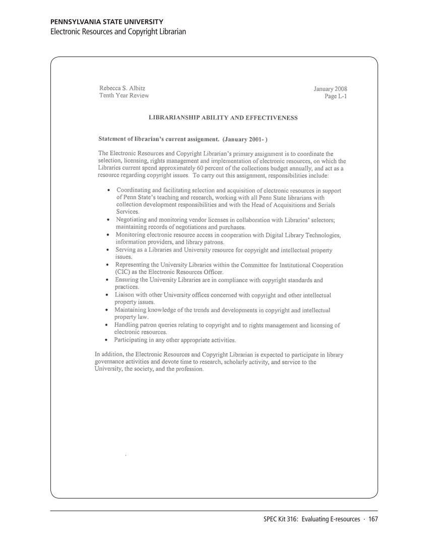 SPEC Kit 316: Evaluating E-resources (July 2010) page 167