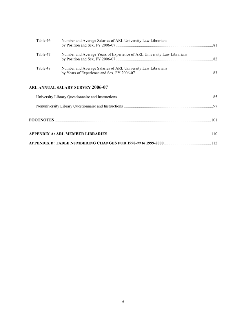 ARL Annual Salary Survey 2006–2007 page 6