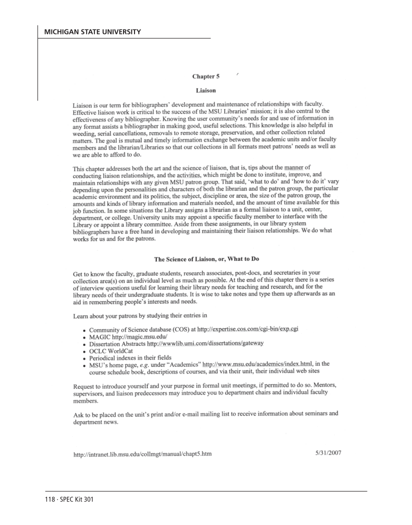 SPEC Kit 301: Liaison Services (October 2007) page 118