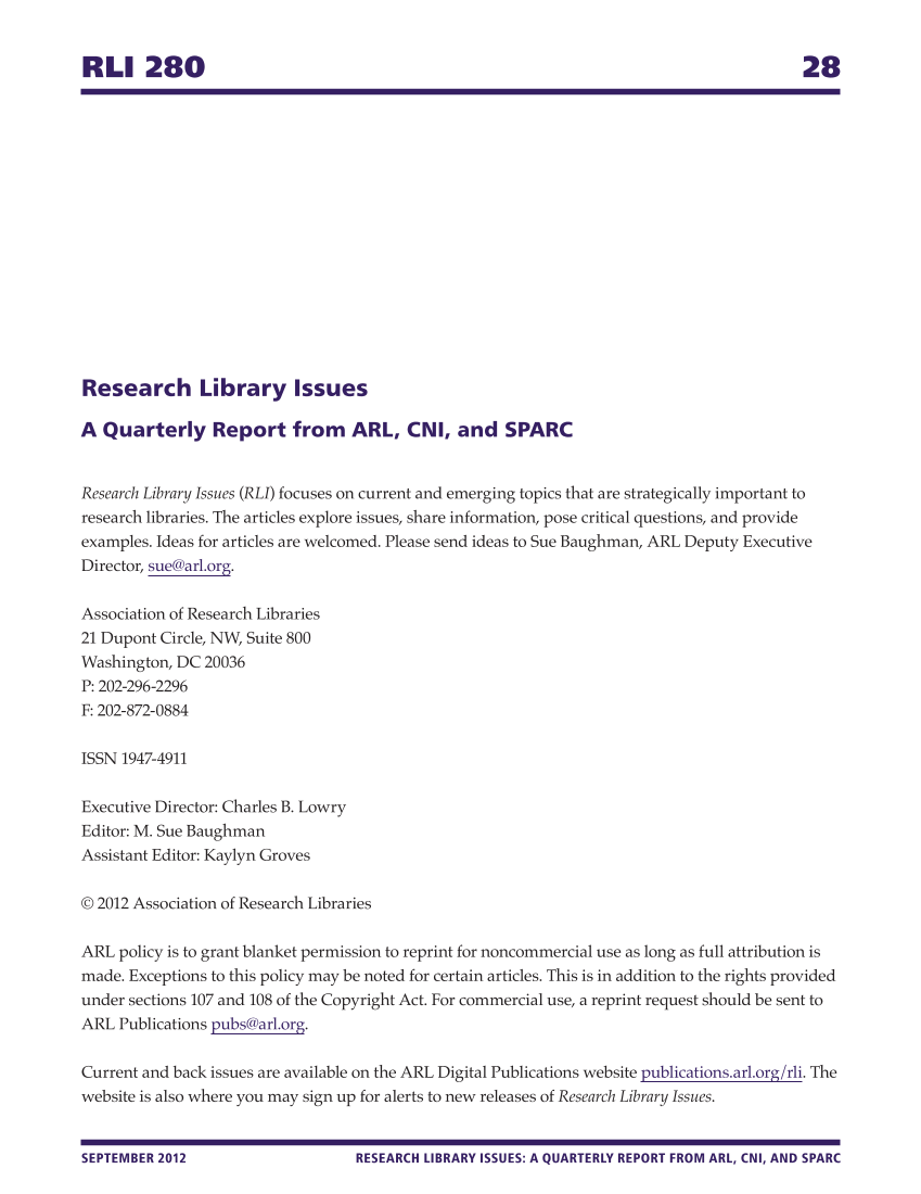 Research Library Issues, no. 280 (Sept. 2012) page 28