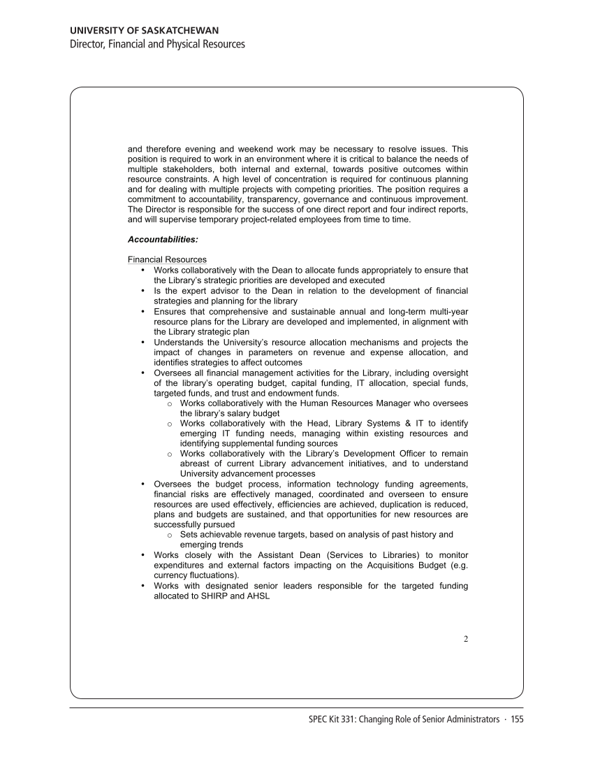 SPEC Kit 331: Changing Role of Senior Administrators (October 2012) page 155