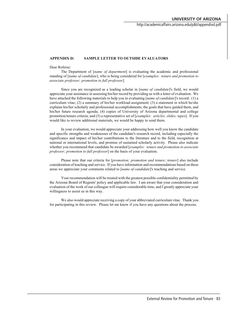 SPEC Kit 293: External Review for Promotion and Tenure (August 2006) page 83