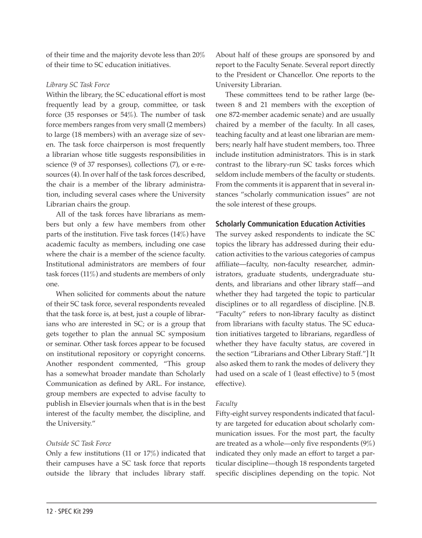 SPEC Kit 299: Scholarly Communication Education Initiatives (August 2007) page 12