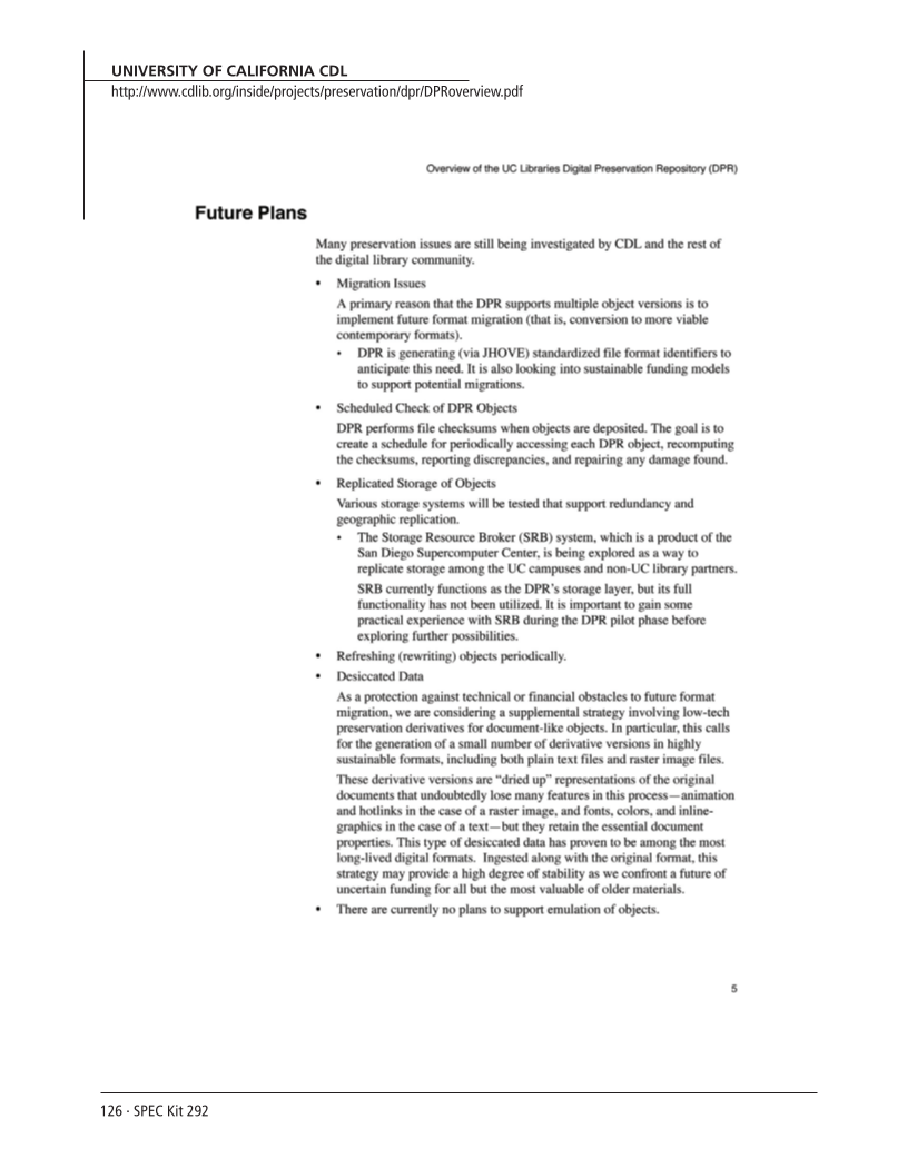 SPEC Kit 292: Institutional Repositories (July 2006) page 126