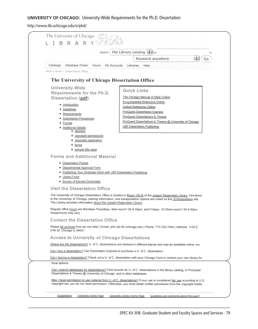 SPEC Kit 308: Graduate Student and Faculty Spaces and Services (November 2008) page 79