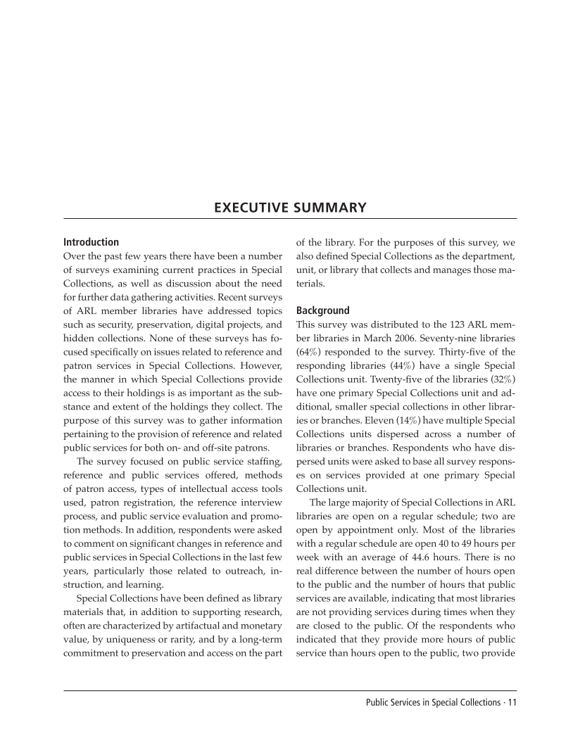 SPEC Kit 296: Public Services in Special Collections (November 2006) page 11