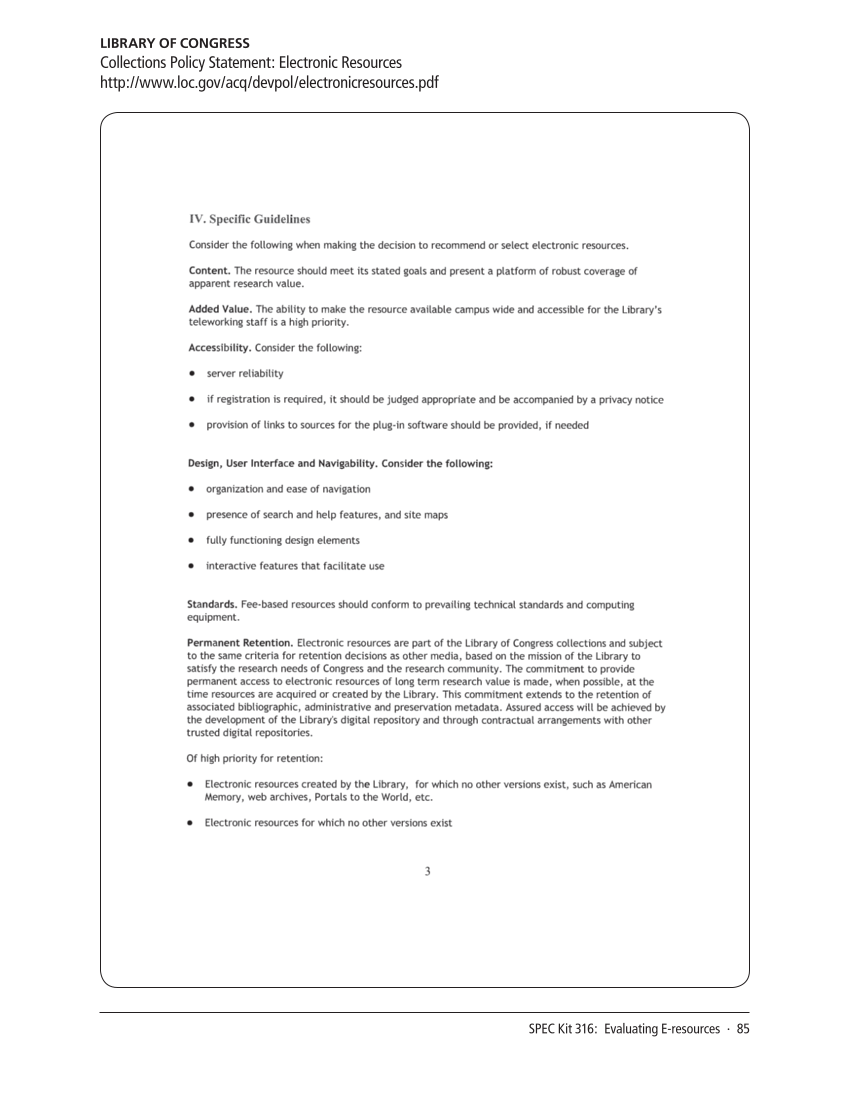 SPEC Kit 316: Evaluating E-resources (July 2010) page 85