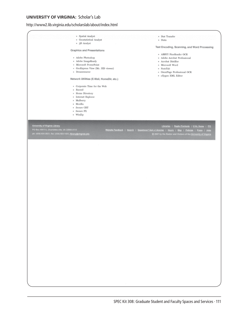 SPEC Kit 308: Graduate Student and Faculty Spaces and Services (November 2008) page 111