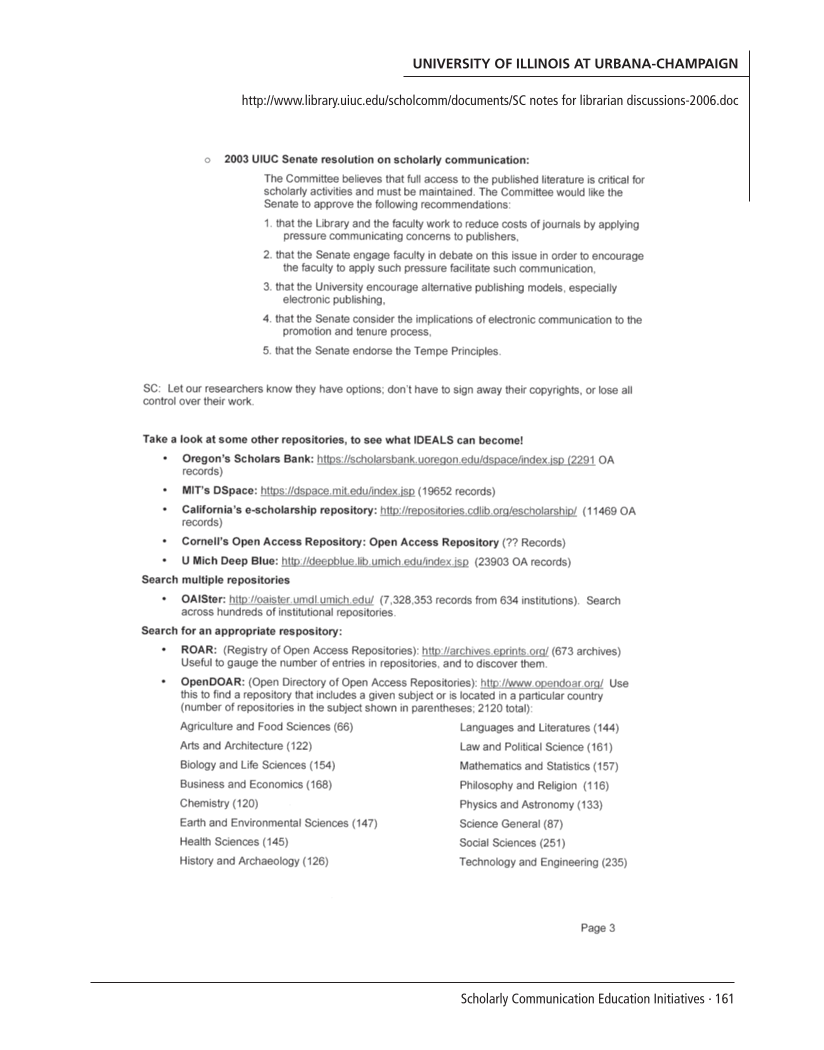 SPEC Kit 299: Scholarly Communication Education Initiatives (August 2007) page 161