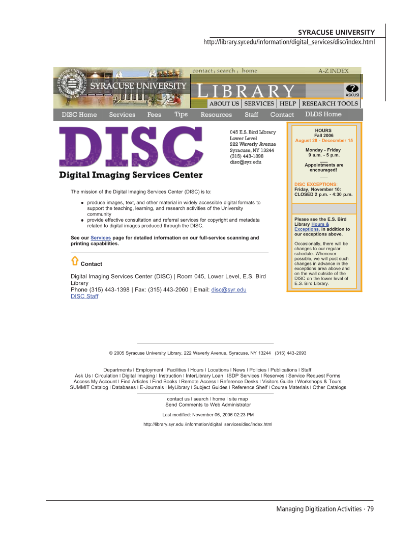 SPEC Kit 294: Managing Digitization Activities (September 2006) page 79