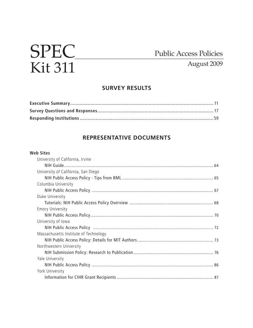 SPEC Kit 311: Public Access Policies (August 2009) page 5