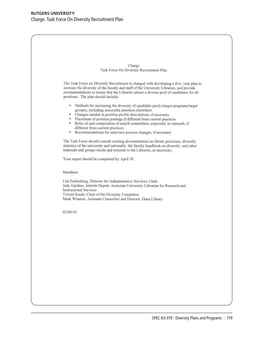 SPEC Kit 319: Diversity Plans and Programs (October 2010) page 119