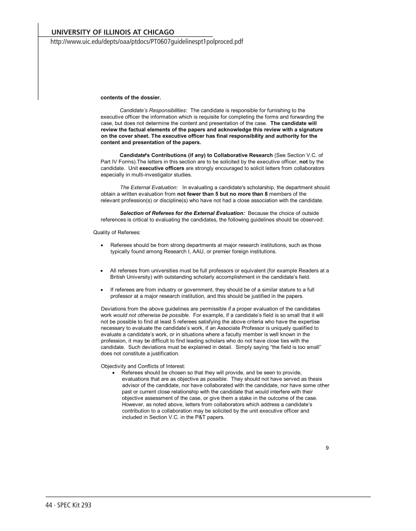 SPEC Kit 293: External Review for Promotion and Tenure (August 2006) page 44