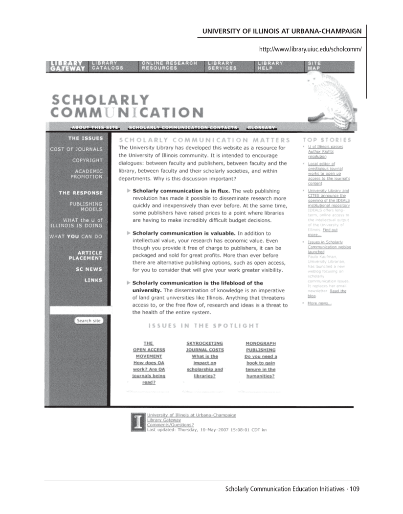 SPEC Kit 299: Scholarly Communication Education Initiatives (August 2007) page 109