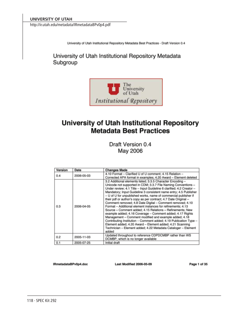 SPEC Kit 292: Institutional Repositories (July 2006) page 118