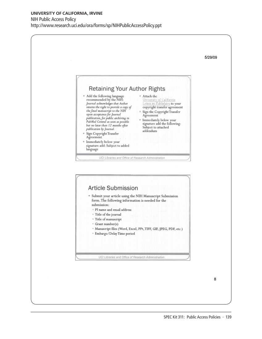 SPEC Kit 311: Public Access Policies (August 2009) page 139