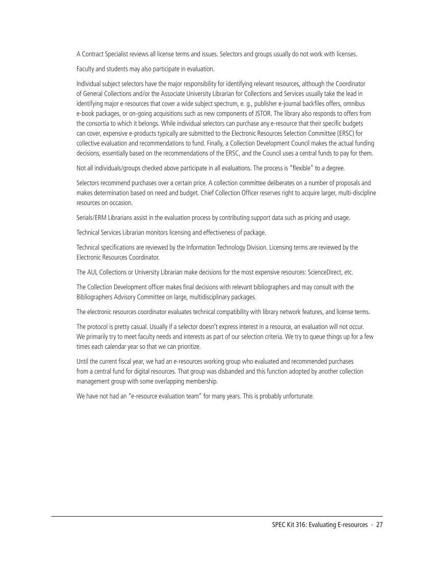 SPEC Kit 316: Evaluating E-resources (July 2010) page 27