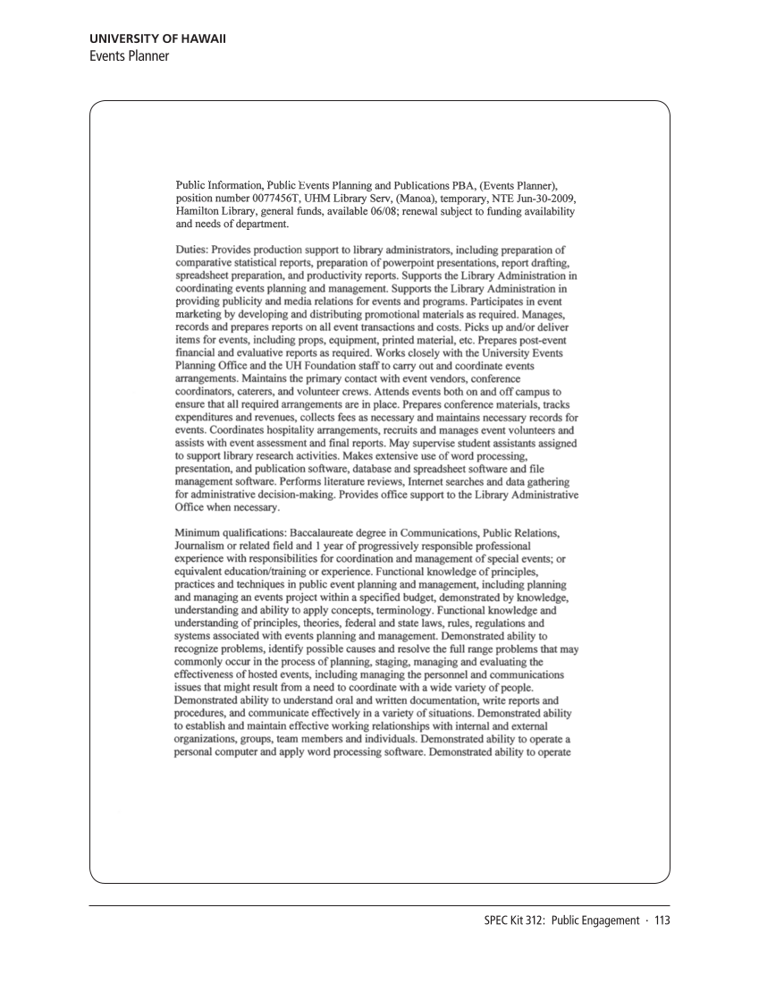 SPEC Kit 312: Public Engagement (September 2009) page 113
