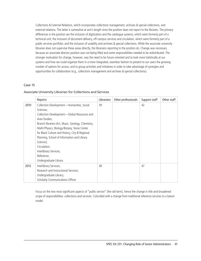 SPEC Kit 331: Changing Role of Senior Administrators (October 2012) page 41