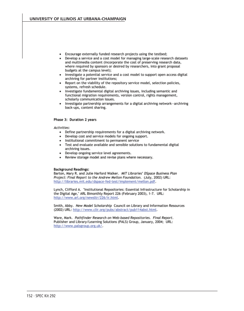 SPEC Kit 292: Institutional Repositories (July 2006) page 152