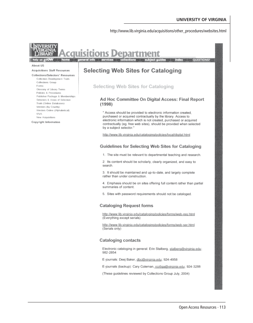 SPEC Kit 300: Open Access Resources (September 2007) page 113