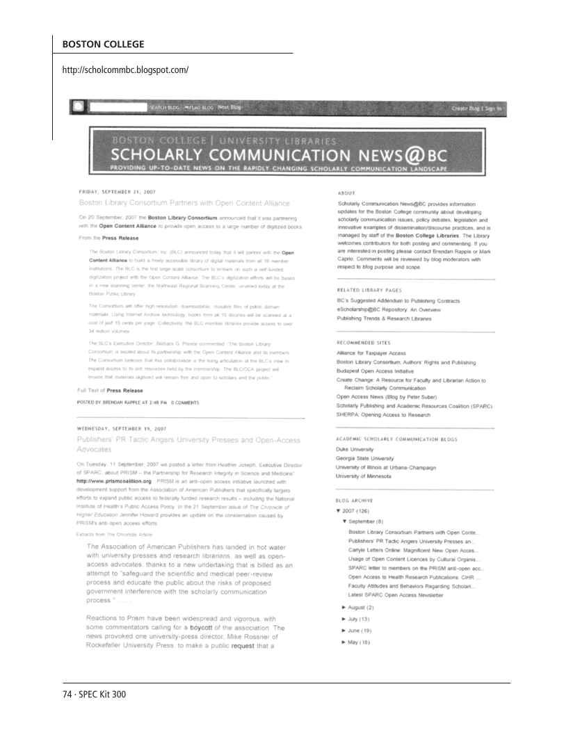 SPEC Kit 300: Open Access Resources (September 2007) page 74